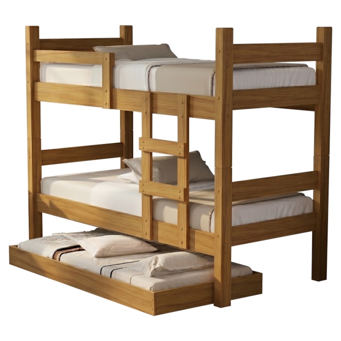 Beliche Solteiro Leticia Com Cama Auxiliar Mili MDF 199X95 cm Nature Decmade