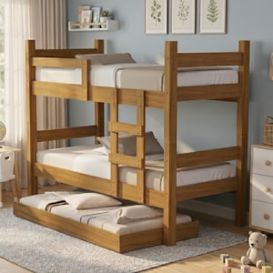 Beliche Solteiro Leticia Com Cama Auxiliar Mili MDF 199X95 cm Nature Decmade