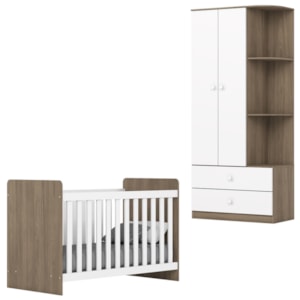 Berco Grade Fixa e Guarda Roupa 2 P 2 G Labirinto Rustico Branco Henn