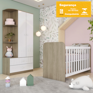 Berco Grade Fixa e Guarda Roupa 2 P 2 G Labirinto Rustico Branco Henn