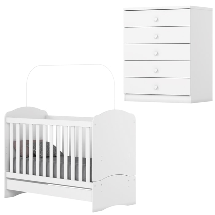 Berco Mini Cama E Comoda 5 Gavetas Bala De Menta Branco Henn