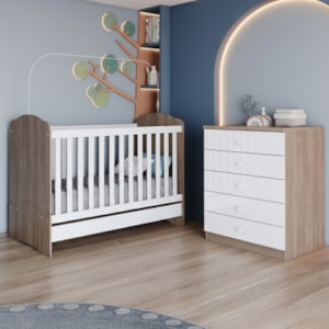 Berco Mini Cama E Comoda 5 Gavetas Bala De Menta Rustico Branco Henn