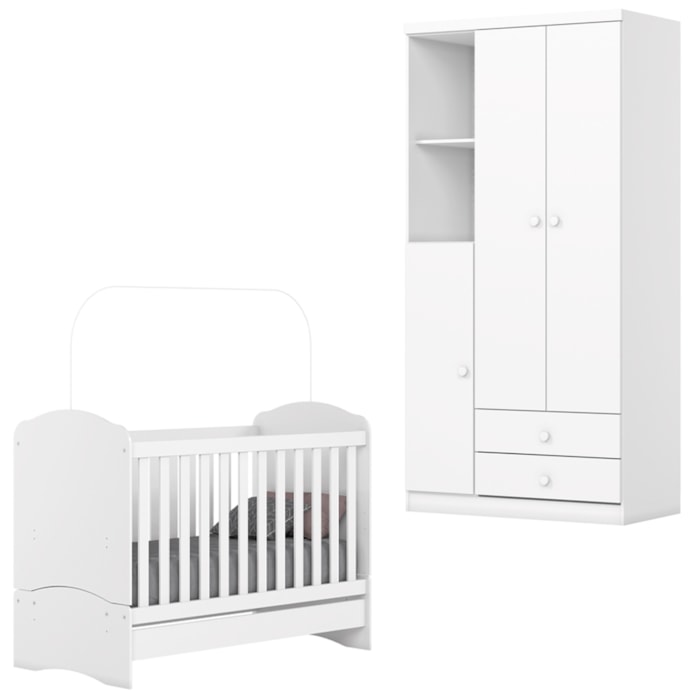 Berco Mini Cama e Guarda Roupa 2 P 2 G Bala De Menta Branco Henn