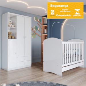 Berco Mini Cama e Guarda Roupa 2 P 2 G Bala De Menta Branco Henn