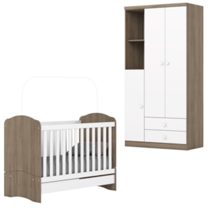 Berco Mini Cama e Guarda Roupa 2 P 2 G Bala De Menta Rustico Branco Henn