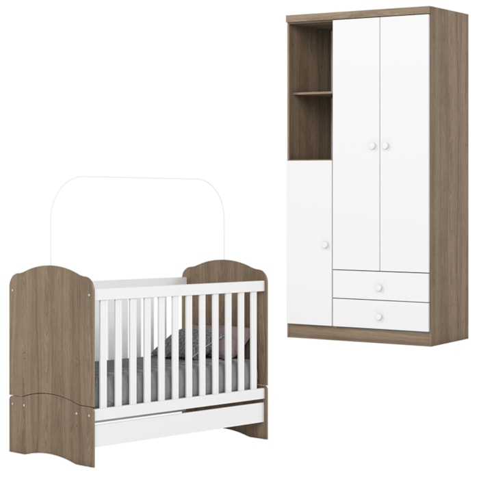 Berco Mini Cama e Guarda Roupa 2 P 2 G Bala De Menta Rustico Branco Henn