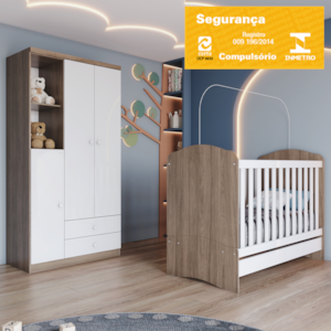 Berco Mini Cama e Guarda Roupa 2 P 2 G Bala De Menta Rustico Branco Henn