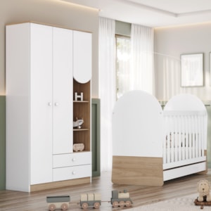 Berco Mini Cama e Guarda Roupa 3 P 2 G Magia Branco Jequitiba HP Henn