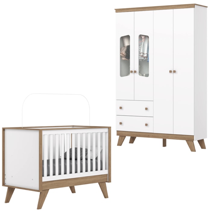 Berco Mini Cama e Guarda Roupa 4 P 2 G Confete Branco Jequitiba HP Henn