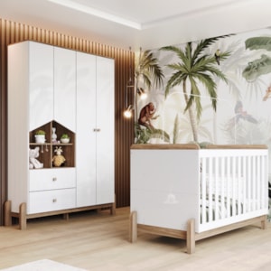 Berco Mini Cama e Guarda Roupa 4 P 2 G Ternura Branco Jequitiba HP Henn
