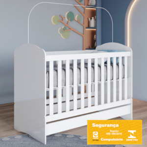 Berco Mini Cama Grade Fixa 133X68 cm Bala De Menta Branco Henn