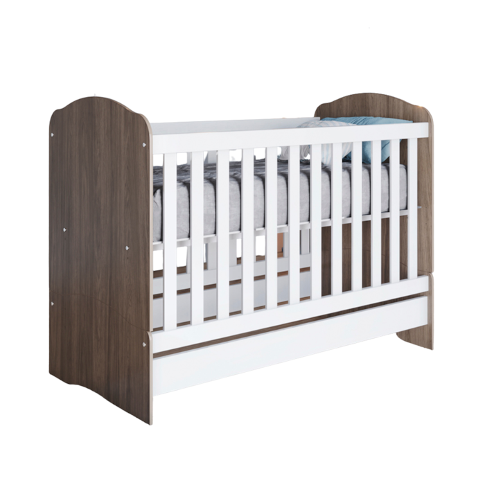 Berco Mini Cama Grade Fixa 133X68 cm Bala De Menta Rustico Branco Henn