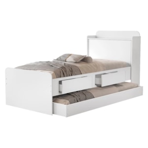 Bicama Solteiro 2 Gavetas 220X98 cm Com Bau E Cama Auxiliar MDF Branco Decmade