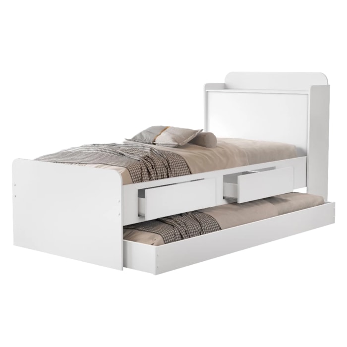 Bicama Solteiro 2 Gavetas 220X98 cm Com Bau E Cama Auxiliar MDF Branco Decmade
