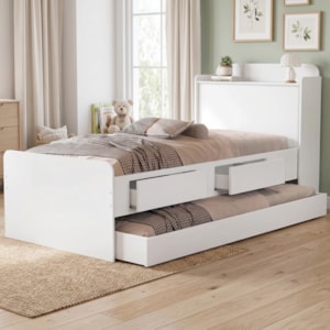 Bicama Solteiro 2 Gavetas 220X98 cm Com Bau E Cama Auxiliar MDF Branco Decmade