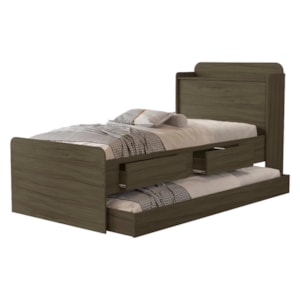 Bicama Solteiro 2 Gavetas 220X98 cm Com Bau E Cama Auxiliar MDF Castanho Decmade