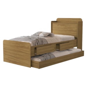Bicama Solteiro 2 Gavetas 220X98 cm Com Bau E Cama Auxiliar MDF Nature Decmade