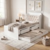 Bicama Solteiro Capitone 220X98 cm Com Bau E Cama Auxiliar MDF Branco Bege Decmade