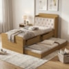 Bicama Solteiro Capitone 220X98 cm Com Bau E Cama Auxiliar MDF Nature Bege Decmade