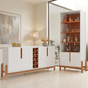 Buffet 190cm Adega 050520 E Cristaleira 4 Portas 50519 Branco Cedro DCASA