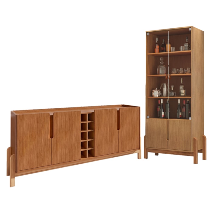 Buffet 190cm Adega 050520 E Cristaleira 4 Portas 50519 Cedro DCASA