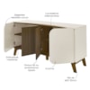 Buffet 4 Portas Sala de Jantar 160 cm 4505 Off White Pinho ARLY