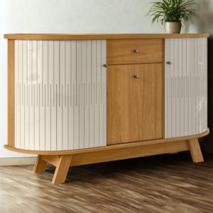 Buffet Aparador 3 Portas 136 cm Monza Cinamomo Off White Madetec
