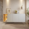 Buffet Aparador Com Led 4 Portas 173 cm Sena Pes Metal Off White Matte Freijo CLB
