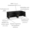 Buffet Aparador Organico 4 Portas 180 cm 28075 Nero Preto Artesano