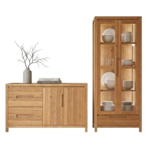 Buffet Balcao 1553N e Cristaleira 1554N Madeira Macica Taeda Rustico Claro Festra