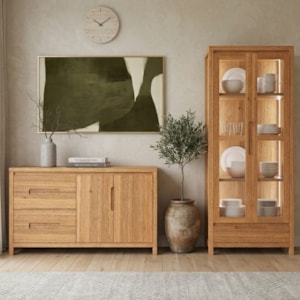 Buffet Balcao 1553N e Cristaleira 1554N Madeira Macica Taeda Rustico Claro Festra