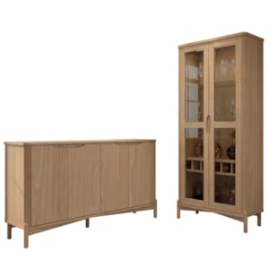 Buffet Balcao 3312U E Cristaleira 3313U Madeira Macica Taeda Tauari Festra