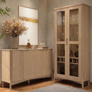 Buffet Balcao 3312U E Cristaleira 3313U Madeira Macica Taeda Tauari Festra