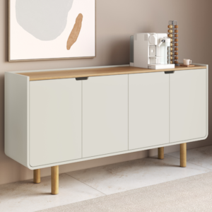 Buffet Balcao 4 Portas 160 cm Pes Madeira Maciça 28095 Hanover Off White Artesano