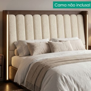 Cabeceira Casal 140 cm Lumina LED Com Frame Boucle TCA 310 Corino TCS 721 PEER