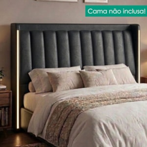 Cabeceira Casal 140 cm Lumina LED Com Frame Corino TCS 724 PEER