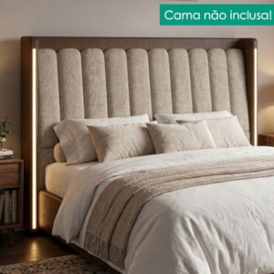 Cabeceira Casal 140 cm Lumina LED Com Frame Linho TCA 202 Corino TCS 721 PEER
