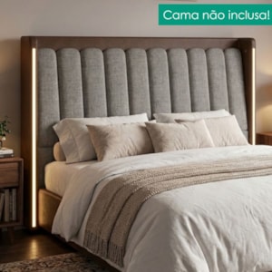 Cabeceira Casal 140 cm Lumina LED Com Frame Linho TCA 208 Corino TCS 721 PEER