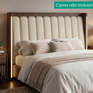 Cabeceira Casal 140 cm Lumina LED Com Frame Linho TCA 210 Corino TCS 721 PEER
