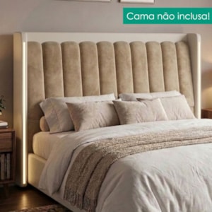 Cabeceira Casal 140 cm Lumina LED Com Frame Veludo TCA 312 Corino TCS 725 PEER