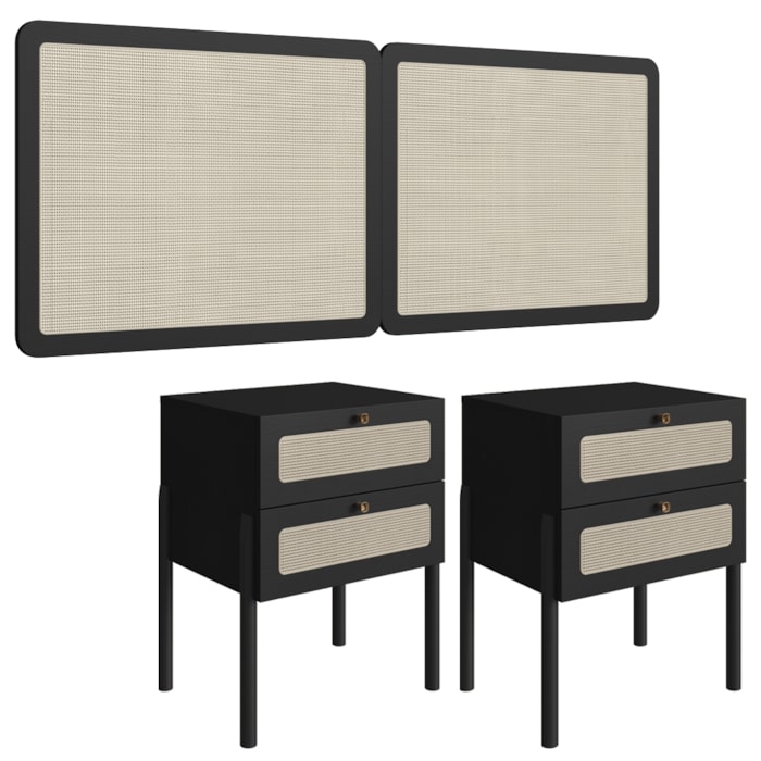 Cabeceira Casal 160 cm 02 Mesas Cabeceira Palinha 27978 Nero Preto Artesano