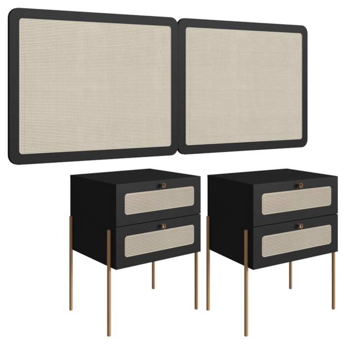 Cabeceira Casal 160 cm 02 Mesas Cabeceira Palinha 28978 Nero Dourado Artesano