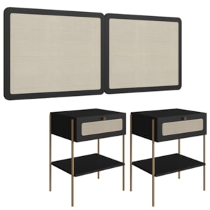 Cabeceira Casal e 2 Mesas Cabeceira Palinha 28977 Nero Dourado Artesano Cabeceira Casal e 2 Mesas Cabeceira Palinha 28977 Nero Dourado Artesano