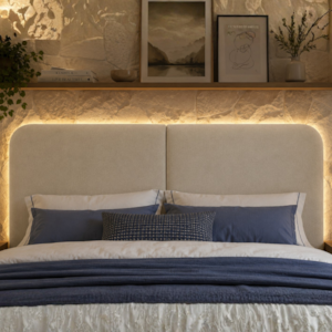Cabeceira Casal Queen 160 cm Organica Com LED Linho Bege VCONCEPT