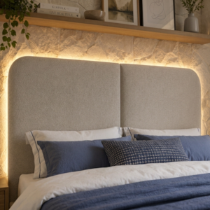 Cabeceira Casal Queen 160 cm Organica Com LED Linho Bege VCONCEPT