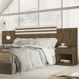 Cabeceira Casal Queen 2 Gavetas 9980 Castanho Wood Off White Moval