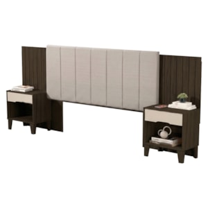 Cabeceira Casal Queen Com 2 Mesas Laterais MDF Elena Chocolate Off Decmade