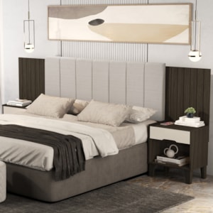 Cabeceira Casal Queen Com 2 Mesas Laterais MDF Elena Chocolate Off Decmade