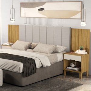 Cabeceira Casal Queen Com 2 Mesas Laterais MDF Elena Nature Off Decmade