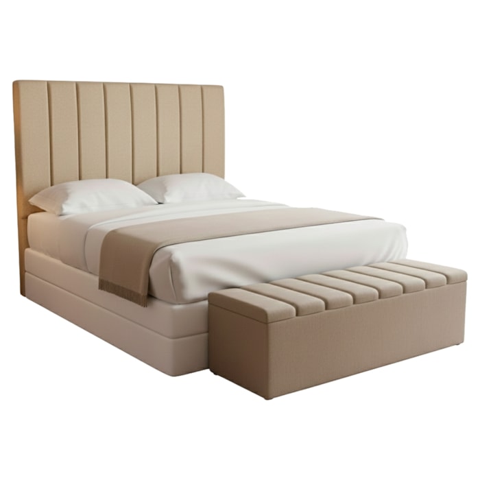 Cabeceira e Recamier Bau Casal 140 cm Dalia Linho Bege Artte